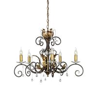 Lustre à 5 ampoules en bronze, motif de feuilles florales dorées, E14