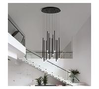 Lustre à tube long rotatif, suspension LED moderne, grande lampe suspendue réglable, luminaire de plafond pour la maison, le salon, la salle à manger, l'escalier, l'entré(8 Lights Black-Warm Light)
