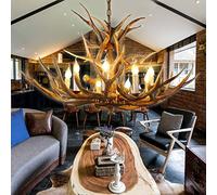 Lustre Antler 8 Lumières Double Couche, Résine Deer Antler Éclairage Vintage, Grand Luminaire en Corne De Cerf pour Salle À Manger Cuisine Salon Magasin