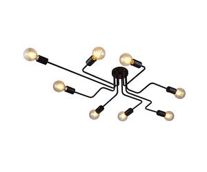 Lustre araignée vintage industriel lampe de plafond moderne lumière de suspension noir métal éclairage 8 ampoule E27 Creative pour salle à manger salon cuisine (noir - 8 bras)
