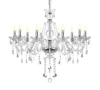 Lustre Cristal K9 Style Campagne 10 Lumières Transparent Plafonnier Salon | Argenté Métal, Chaîne Réglable, Douille E14, Luminaires IntéRieur Bougie Chandelier, pour Chambre Salle à Manger, H106 W83