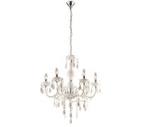 Lustre cristaux suspension 6 flammes suspension lustre blanc, cristal suspension accents chromés, 6x douilles E14, DxH 67x166 cm