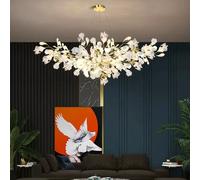 Lustre de luxe en céramique avec Branches d'or, lustre Gingko pour salon, chambre à coucher, décor d'hôtel, lampe LED suspendue en feuilles d'arbre