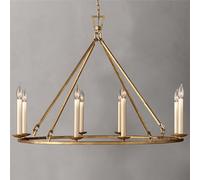 Lustre de roue de chariot d'or rustique, briquet en laiton antique de 8 lumières avec des nuances en métal de style bougie, pendentif suspendu réglable pour la salle à manger de la ferme ou la décorat