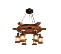 Lustre de Roue Rustique avec lanternes en Bois, luminaire Suspendu Vintage, Lampe Suspendue Industrielle pour Salle à Manger, café, Bar, Salon, Prise E27, décoration de Ferme