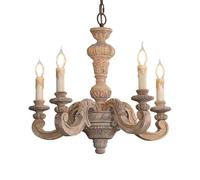 Lustre de Style Campagne Française, Plafonnier À 5 Lumières, Suspension En Résine Aspect Bois Vieilli, Douilles E12/E14, Idéal Pour Salle À Manger, Salon, Chambre, Hall D'Entrée, Vestibule (Blanc)/Bei