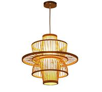 Lustre de Style Chinois E27, Suspension En Bambou Tressé, Lampe Lanterne Antique, Luminaire Pour Restaurant Et Salon de Thé, Abat-Jour Décoratif/Prunier Et Bambou/60 Cm