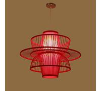 Lustre de Style Chinois E27, Suspension En Bambou Tressé, Lampe Lanterne Antique, Luminaire Pour Restaurant Et Salon de Thé, Abat-Jour Décoratif/Rouge/50 Cm