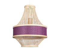 Lustre en Bambou et rotin de 30 cm (11,8 po) pour îlot de Cuisine, Abat-Jour en Tissu, Suspension en Bois Style champêtre, Une lumière réglable, Style bohème, Panier tressé à la Main.
