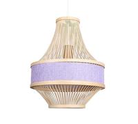 Lustre en Bambou et rotin de 30 cm (11,8 po) pour îlot de Cuisine, Abat-Jour en Tissu, Suspension en Bois Style champêtre, Une lumière réglable, Style bohème, Panier tressé à la Main.