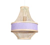 Lustre en Bambou et rotin de 30 cm (11,8 po) pour îlot de Cuisine, Abat-Jour en Tissu, Suspension en Bois Style champêtre, Une lumière réglable, Style bohème, Panier tressé à la Main.
