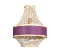 Lustre en Bambou et rotin de 30 cm (11,8 po) pour îlot de Cuisine, Abat-Jour en Tissu, Suspension en Bois Style champêtre, Une lumière réglable, Style bohème, Panier tressé à la Main.