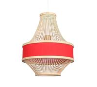 Lustre en Bambou et rotin de 30 cm (11,8 po) pour îlot de Cuisine, Abat-Jour en Tissu, Suspension en Bois Style champêtre, Une lumière réglable, Style bohème, Panier tressé à la Main.