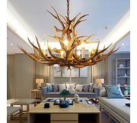 Lustre en Bois de cerf à 8 lumières, plafonnier Vintage en résine, Lustre Imitation Bois de cerf avec 8 Ampoules E14, Suspension pour Salle à Manger ou Salon, 14 Bois de cerf