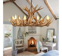 Lustre en Bois de cerf à 9 lumières, 12 Bois de cerf, Double Couche, Grand luminaire, Lustre Rustique en résine Imitation Bois de cerf pour la Maison (9 Bras de Lampe en Bois de cerf + 3 Bra