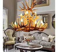 Lustre en Bois de cerf Marron, 12 lumières, Ampoules E12, Style rétro américain, en résine, idéal pour Salle à Manger, Magasin de vêtements ou Salon (12 lumières, 15 Bois).