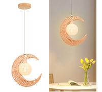 Lustre en Corde de Chanvre Vintage Design Créatif Lune TOKIUS Luminaire E27 Tissés à la main pour Chambre d'enfant Restaurant