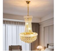 Lustre en Cristal Moderne - Suspension Luminaire Salon Cristal Rond Dorée Pour Chambre, Salle à Manger, Restaurant, E14 X 6, Ø 41 cm