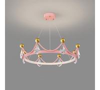 Lustre en cristal pour chambre d'enfant, couronne de princesse dorée, LED à intensité variable, lampe suspendue ronde rose, lampe de plafond suspendue, chambre d'enfant, salle à manger, îlot de cuisi