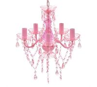 Lustre en cristal rose classique plafonnier 5 feux lampe luminaire