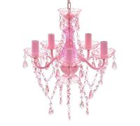 Lustre en cristal - vidaXL - 5 ampoules - Rose - Verre artificiel - 38 cm diamètre - 40 cm hauteur - 80 cm longueur max.