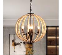 Lustre en perles de bois - GANEED - Modèle Boho - 4 lumières - Éclairage intérieur - Style rétro
