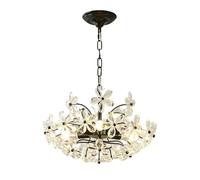 Lustre Floral En Cristal, Suspension Moderne Et Glamour, Pétales Transparents K9, Métal Noir, 6 Ampoules E12/E14, Réglable. Élégant Et Étincelant Pour Le Salon, La Chambre, La Salle À Manger Ou L'Anti