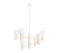 Lustre HALO beige 6xG9 boules verre blanc strié moderne