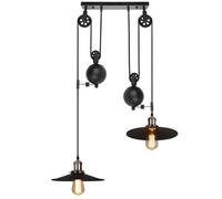 Lustre Industriel 2 Luminaires avec Fil 2 0M DIY Lampe Suspension avec Poulie en Métal E27 en Forme Chapeau pour Chambre Salon Noir