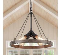 Lustre Industriel En Roue De Chariot Noir 4 Lumières 60W Hauteur Réglable