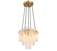 Lustre Lampe à suspendre tiges en verre clair Lampe à suspendre dorée Lampe de salon Lampe de table à manger 5 flammes, 5x E14, DxH 40 x 120 cm