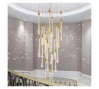 Lustre, Lampe Lustre LED, Lustre en Cristal de Luxe Compatible avec Les escaliers, Grande Lampe en Cristal LED dorée, luminaire Suspendu pour Hall de Villa, LED C