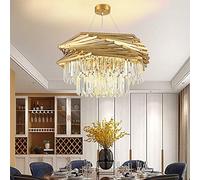 Lustre LED en Cristal de Conception polygonale dorée Durable, Salon Simple, Chambre à Coucher, Restaurant, modèle de Maison, Villa, éclairage Domestique, lumière Tricolore (60 x 60 x 38 cm) Lustre
