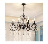 Lustre LED en Cristal Style Bougie européenne, Compatible avec Restaurant, Chambre, Salon, Suspension Lumineuse - Lustre Suspendu à lumière Bougie (Ampoule Blanche, Noir - 8 têtes)