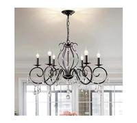 Lustre LED en Cristal Style Bougie européenne, Compatible avec Restaurant, Chambre, Salon, Suspension Lumineuse - Lustre Suspendu à lumière Bougie (Ampoule à lumière Chaude, Noir - 6 têtes)
