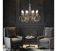 Lustre LED laiton vieilli Lustre Lampe de table Suspension classique, 8x 7W 8x 650lm blanc chaud, DxH 55 x 135 cm