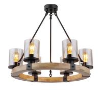 Lustre LED Lampe de table à manger Lampe suspendue noire Bois Lampe de chambre à coucher Verre 6 flammes, métal, 6x 4W 6x 380lm blanc chaud, DxH 59x98 cm