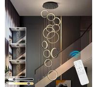 Lustre LED Moderne à intensité Variable - Suspension géométrique à 12 Anneaux pour Salon, Chambre, Salle à Manger et escalier - Plafonnier en Aluminium à Hauteur réglable (12)