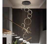 Lustre LED Moderne à intensité Variable - Suspension géométrique à 12 Anneaux pour Salon, Chambre, Salle à Manger et escalier - Plafonnier en Aluminium à Hauteur réglable (9)