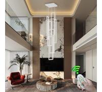 Lustre LED Moderne pour escaliers et Hauts plafonds - Grande Suspension en Aluminium avec télécommande, idéale pour Les Restaurants, hôtels et Villas - Luminaire de Plafond élégant (Blanc, 3