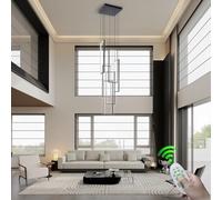 Lustre LED Moderne pour escaliers et Hauts plafonds - Grande Suspension en Aluminium avec télécommande, idéale pour Les Restaurants, hôtels et Villas - Luminaire élégant (Noir, 3 lumières)