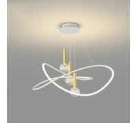 Lustre Led Rond À Intensité Variable, Suspension Dorée Avec Guirlande Lumineuse Et Boule de Verre, Style Contemporain, Idéal Pour Îlot de Cuisine, Salle À Manger Ou Restaurant./Blanc/Diamètre 60 Cm