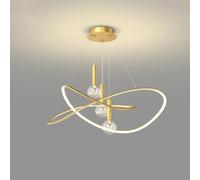 Lustre Led Rond À Intensité Variable, Suspension Dorée Avec Guirlande Lumineuse Et Boule de Verre, Style Contemporain, Idéal Pour Îlot de Cuisine, Salle À Manger Ou Restaurant./Or/Diamètre 60 Cm