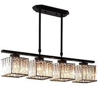Lustre Lustre En Cristal Moderne, Or De Luxe Rustique Suspension Suspension Lampe E27 LED Rectangle Plafonniers Pour Salon Chambre Salle À Manger-Noir 4 Tête Full of stars