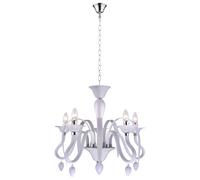 Lustre lustre lustre blanc 5 flammes suspension lampe suspendue salle à manger, métal chromé, 5x douilles E14, DxH 55x130cm