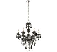 Lustre Métal Lampe à suspendre Chambre à coucher Chrome Lustre Lampe à suspendre 5 flammes Chrome, Décor acrylique noir, 6x E14, DxH 67x166 cm