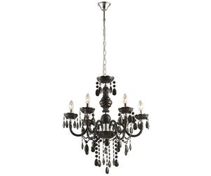 Lustre Métal Lampe à suspendre Chambre à coucher Chrome Lustre Lampe à suspendre 5 flammes Chrome, Décor acrylique noir, 6x E14, DxH 67x166cm