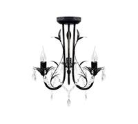 Lustre Métal Noir Style Art Nouveau Perles Crystal 3 Ampoules E14 Lampe 241385