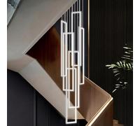 Lustre moderne à 6 anneaux LED noir, grand lustre rectangulaire moderne pour escalier, lustre à haut plafond à intensité variable avec télécommande, adapté à l'éclairage de plafond du hall de la