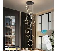 Lustre Moderne à LED à intensité Variable - Suspension géométrique à 12 Anneaux pour Salon, Chambre, Salle à Manger et escalier - Plafonnier en Aluminium à Hauteur réglable (15)